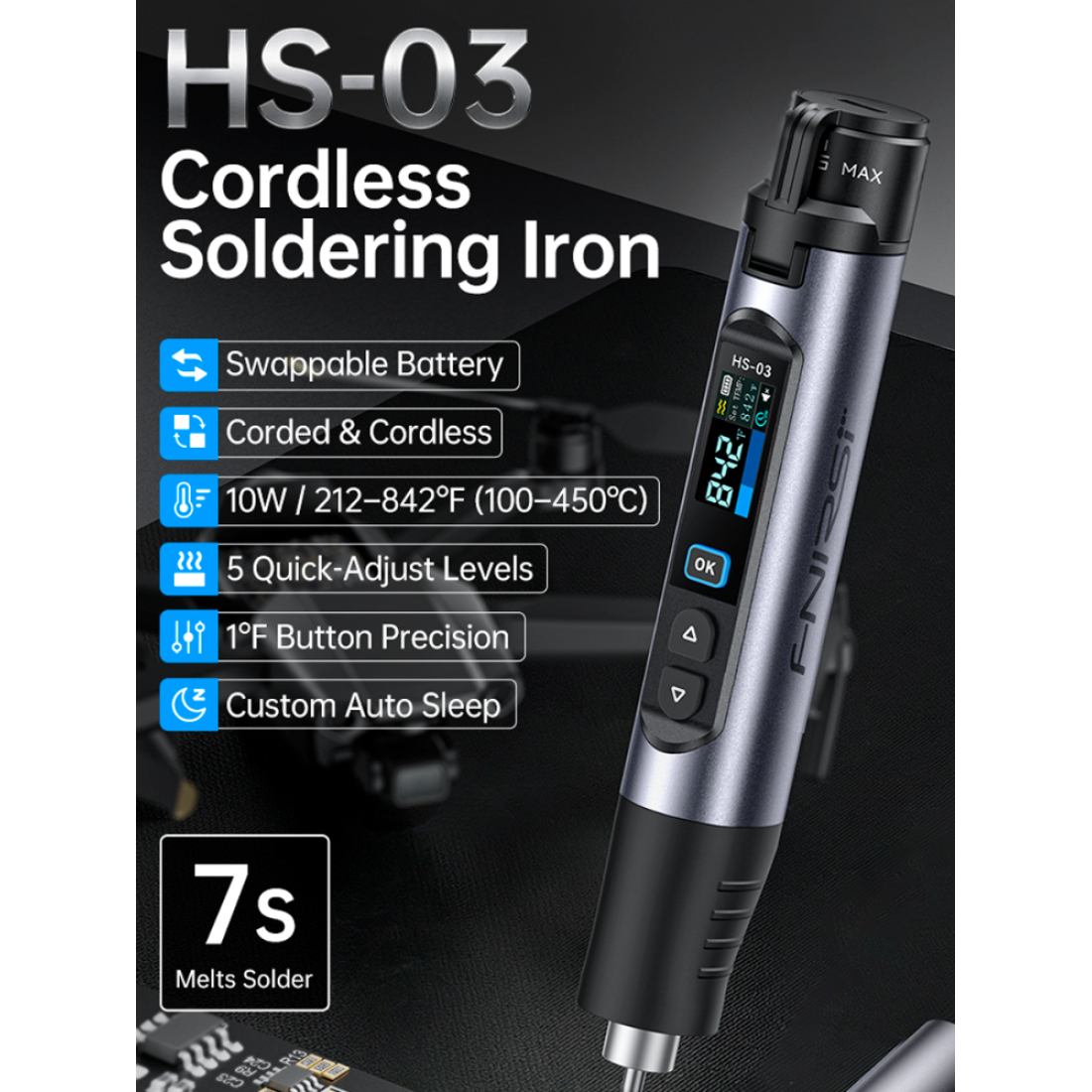 Беспроводной паяльник FNIRSI HS-03 10Вт с чехлом и жалами